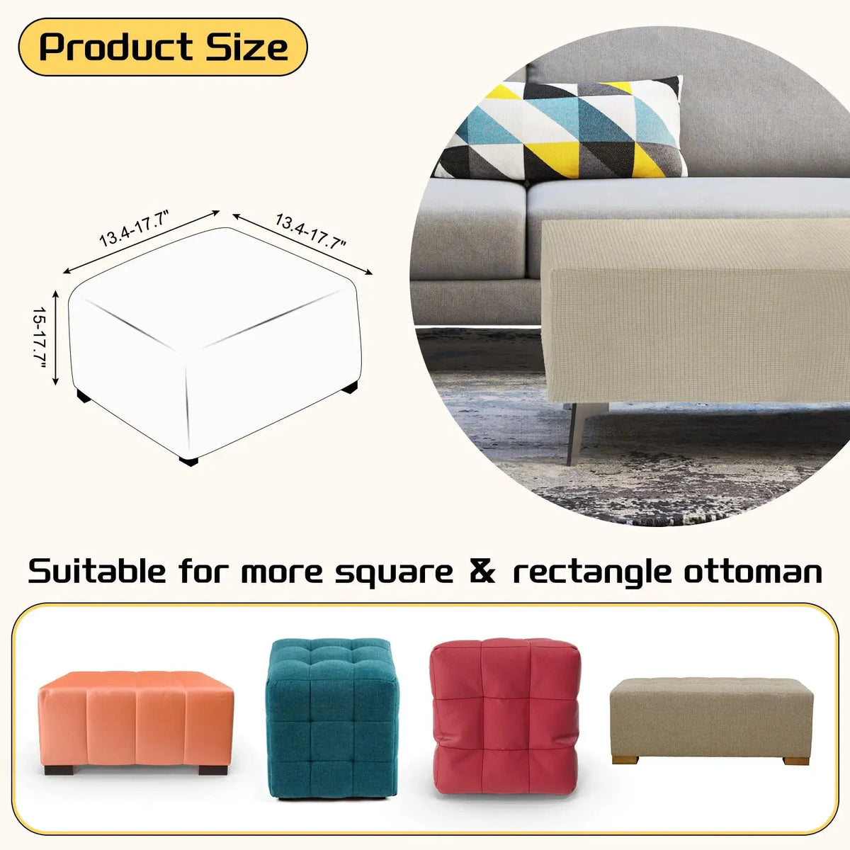 Housse de protection Ottoman carrée, 3 tailles, S/M/L, extensible, tabouret de pied élastique, repose-pieds, protecteur pour salon et chambre à coucher Housse de France