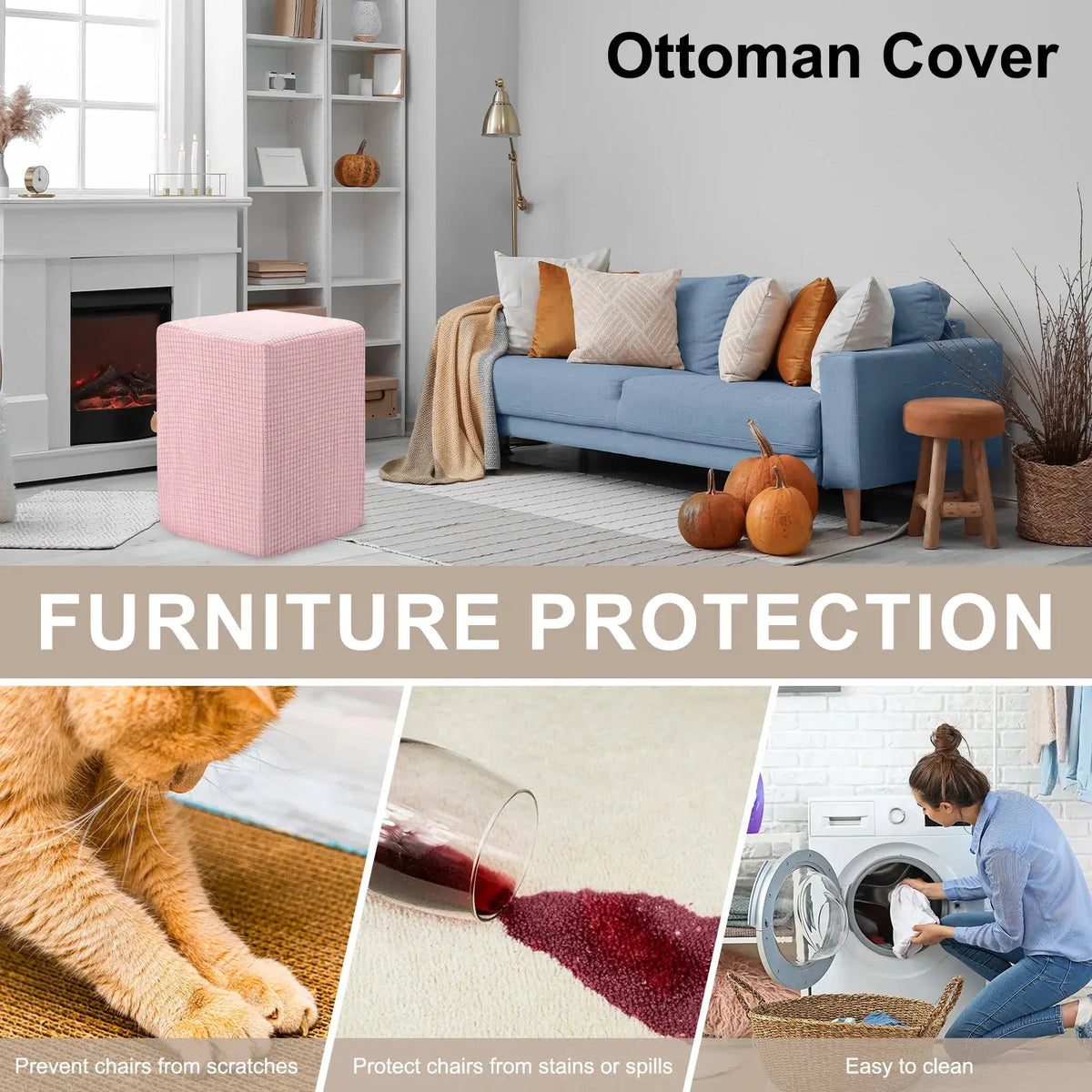 Housse ottomane carrée 36x25x32cm, housse de protection élastique pour tabouret de pied, repose-pieds pour salon et chambre à coucher Housse de France