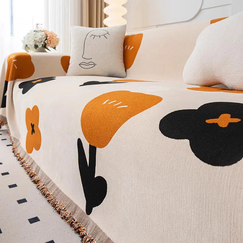 Plaid Canapé Antidérapant BELMIRO Yb Floret Orange-180x130cm