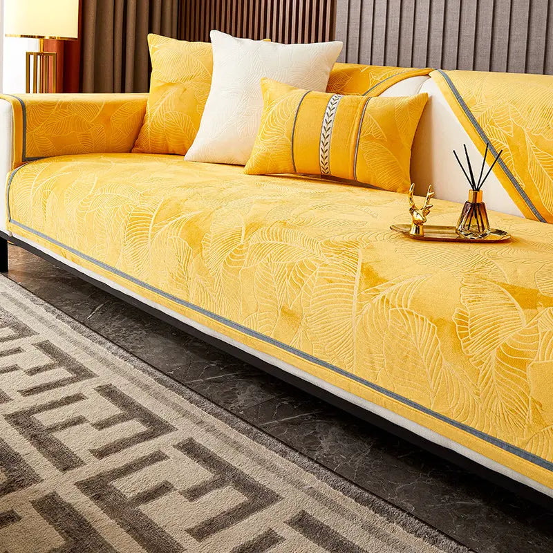 Plaid Canapé Antidérapant LEAFY Yellow-90x70CM