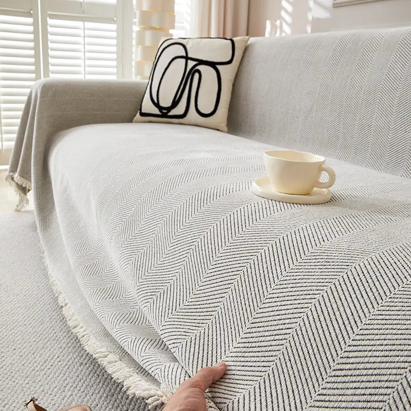 Plaid Canapé Antitache ERENIX Fishbone Grain Beige-180×180cm