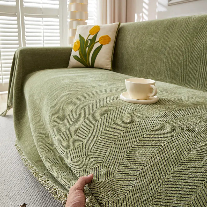 Plaid Canapé Antitache ERENIX Fishbone Pattern Dark Green-90×90cm