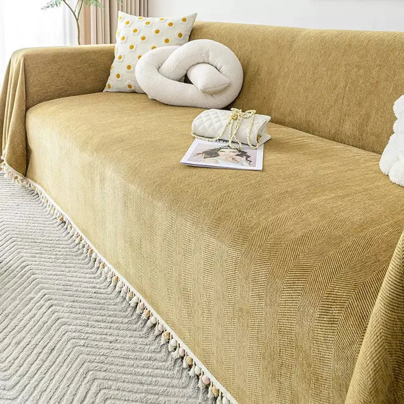 Plaid Canapé Chenille Moderne VERIA Khaki Yellow-180x130