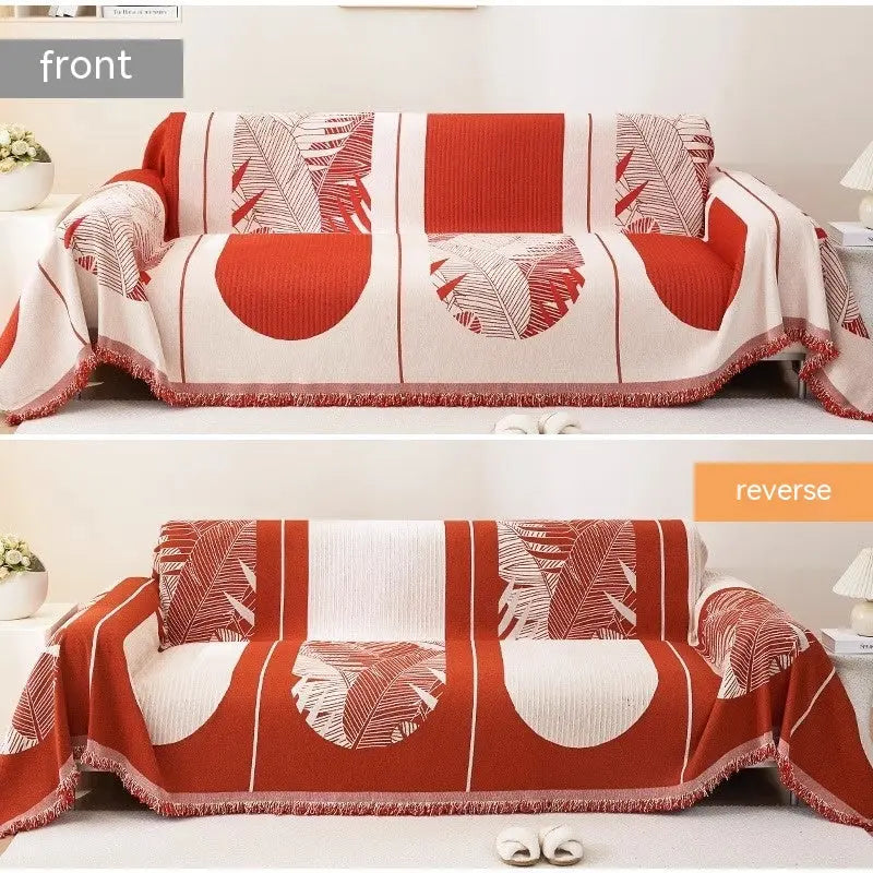 Plaid Canapé Chenille SOVAL Feather Leaf Red-180x130cm