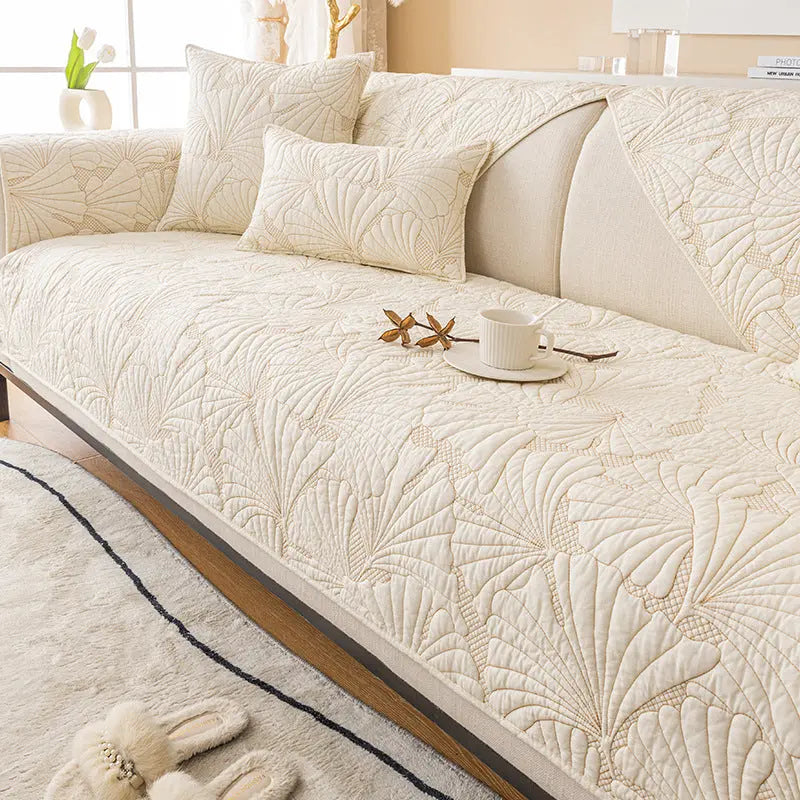 Plaid Canapé Moderne Antidér Glora Ginkgo beige-90x240cm
