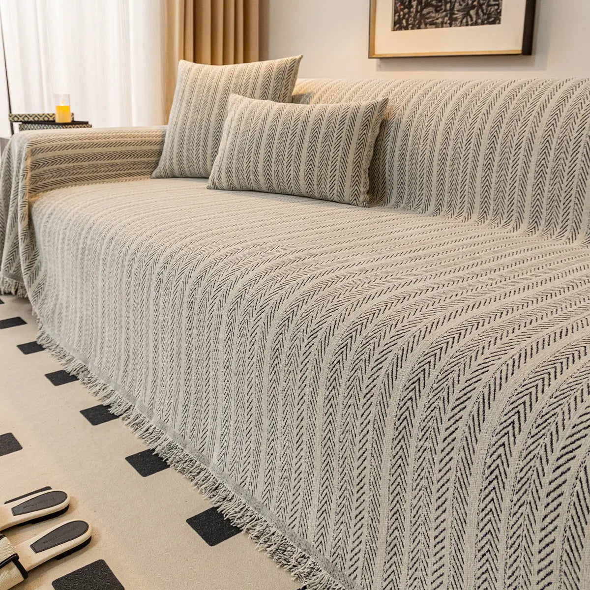 Plaid Canapé Moderne CHENILLE Black And White-180x260cm
