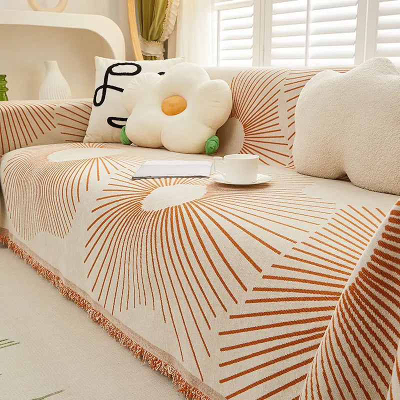 Plaid Canapé Anti-Griffure CHENYE MY2 Nordic Lines Orange-180x380cm