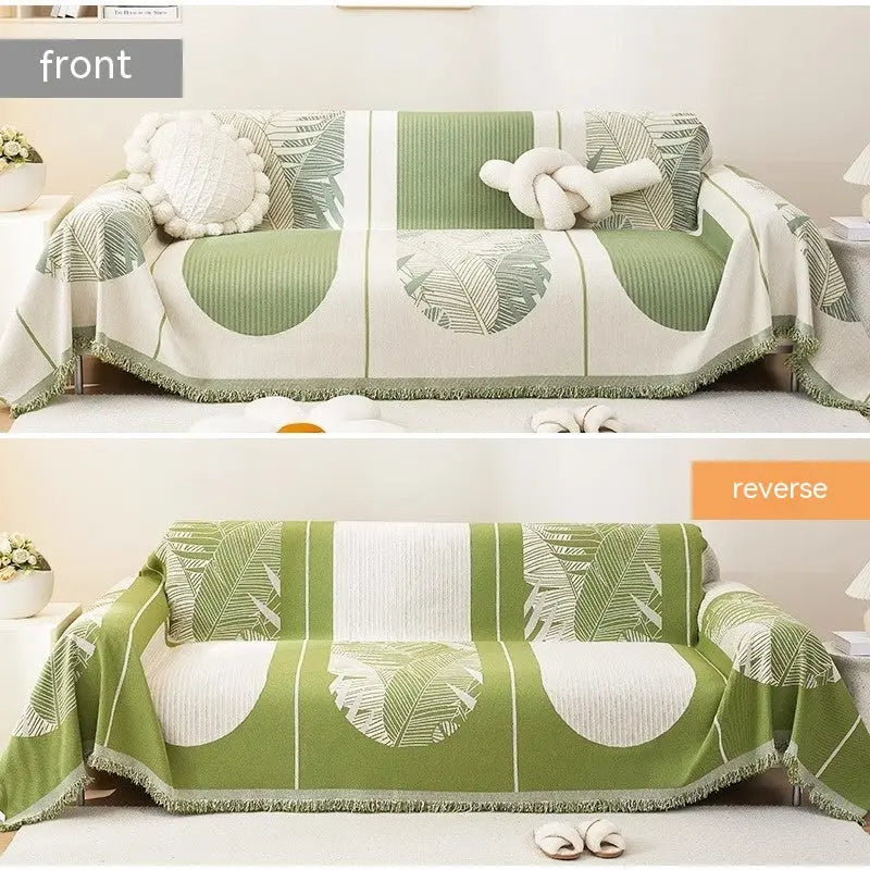 Plaid Canapé Chenille Chaleureux FLORO Feather Leaf Green-180x340cm