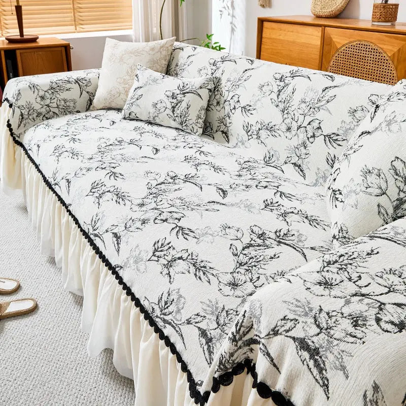 Plaid Canapé Chenille Classique FLOREA Black-180x300cm