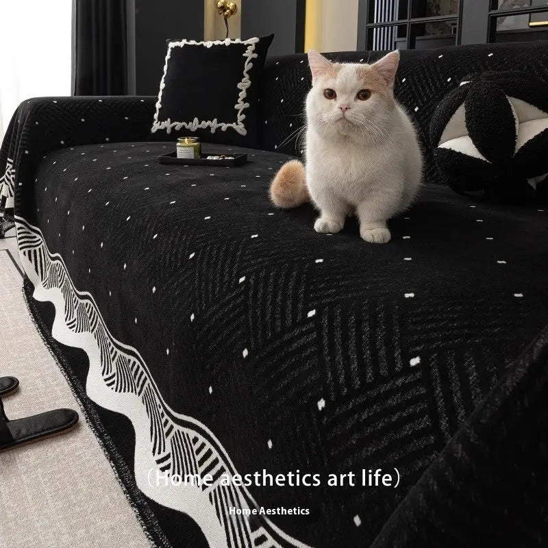 Plaid Canapé Chenille Élégant SOLINO Light Luxury Black-180X480cm