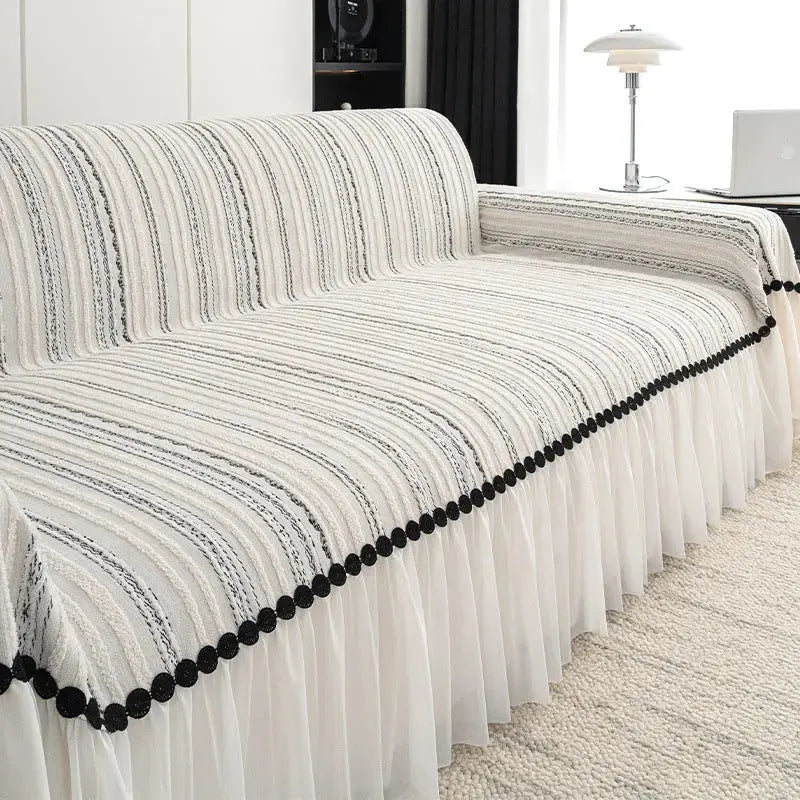 Plaid Canapé Chenille Élégant **TWICORA** Black And White-180X200cm
