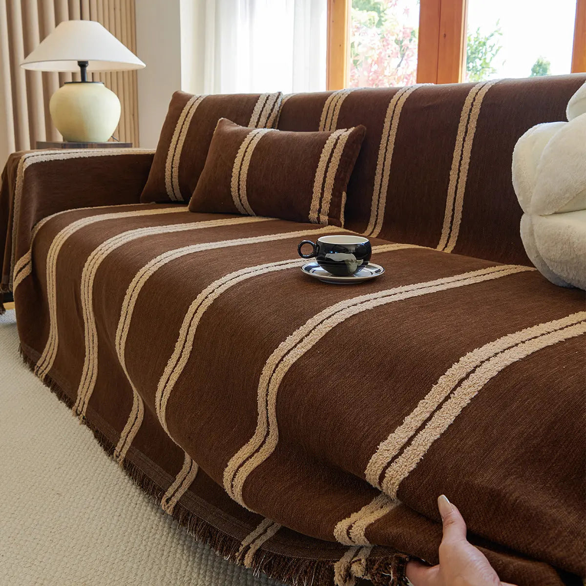 Plaid Canapé Chenille Élégant ZEVRO Coffee Color-180x340cm