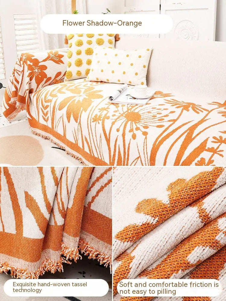 Plaid Canapé Chenille Floral **CHENOVA** Orange-180X400cm