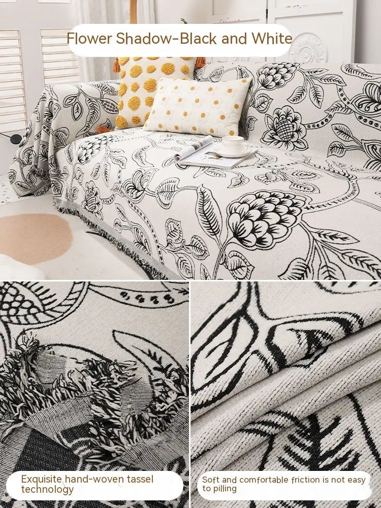Plaid Canapé Chenille Floresta Flower Shadow Black And White-180x230cm
