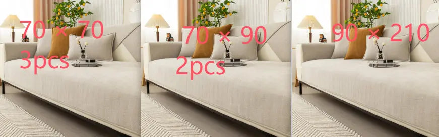 Plaid Canapé Chenille Moderne **VELUNA** Beige-Set