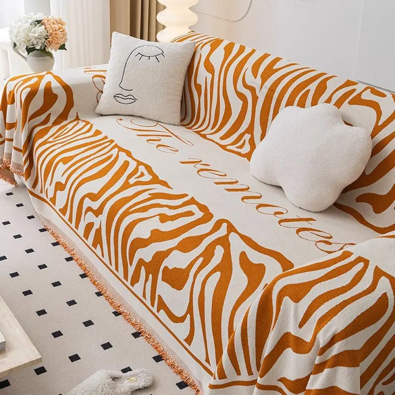 Plaid Canapé Chenille Strié CARINO YB Pelode Orange-180X360cm
