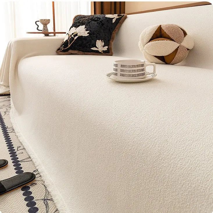 Plaid Canapé Imperméable Chenille ANTELI Teddy Plush Cream White-180x420cm