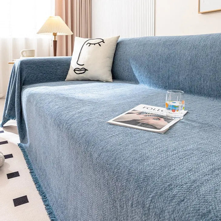 Plaid Canapé Imperméable Chenille ANTELI Herringbone Blue-180x480cm