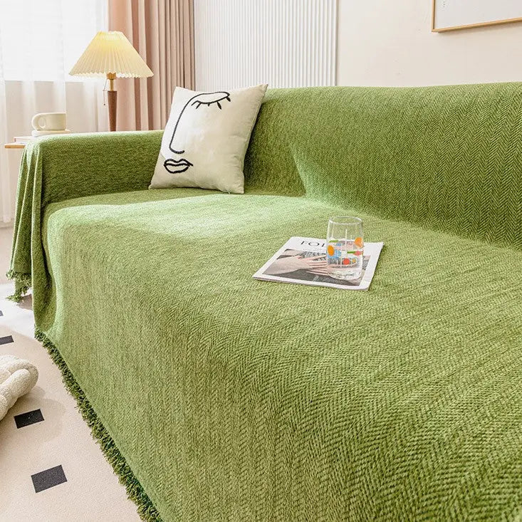 Plaid Canapé Imperméable Chenille ANTELI Herringbone Green-180x230cm