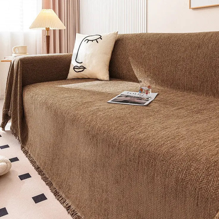 Plaid Canapé Imperméable Chenille ANTELI Herringbone Brown-180x380cm