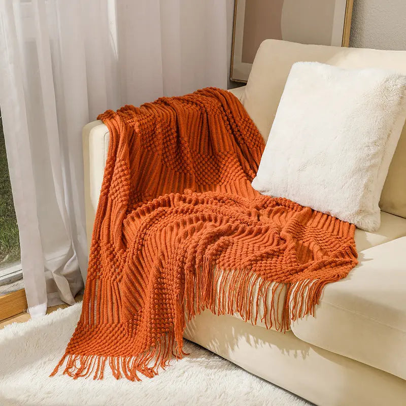 Plaid Canapé Modern AERO Caramel Color-130X230CM Including Tassels