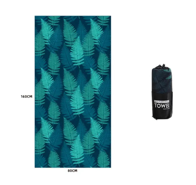Serviette Plage Microfibre VAIANO Middle lake blue conifer-80x160cm Round mesh bag