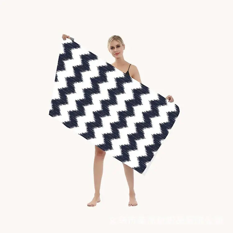 Serviette de Plage Séchage Rapide TULINO Black And White Wave Pattern-80X160cm