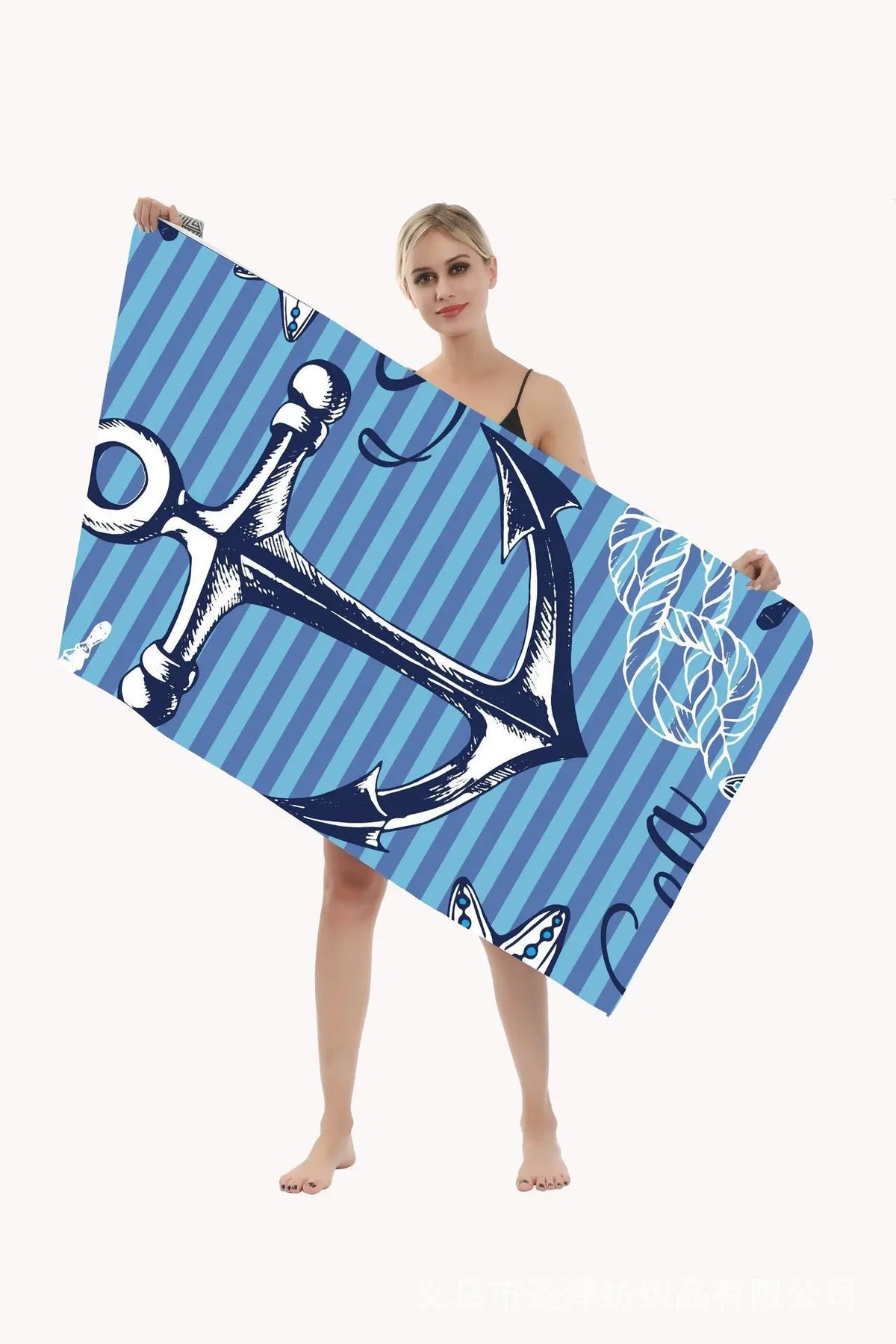Serviette de Plage Séchage Rapide TULINO Blue Boat Anchor-80X160cm