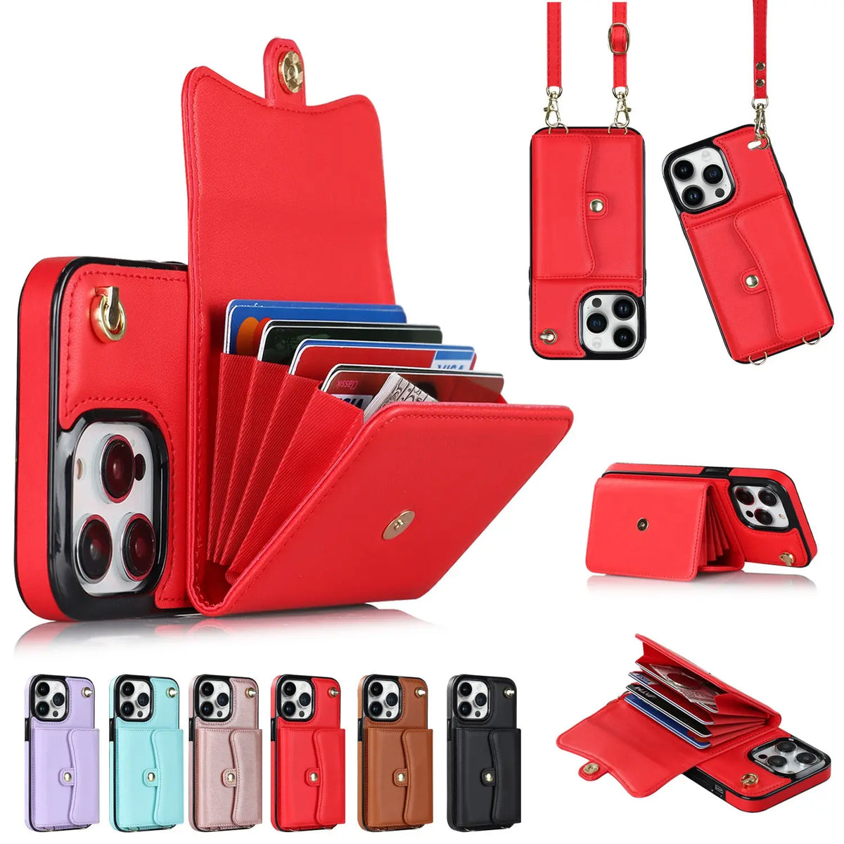 Coque Téléphone Multi-fonction NAPLI Red-14PLUS