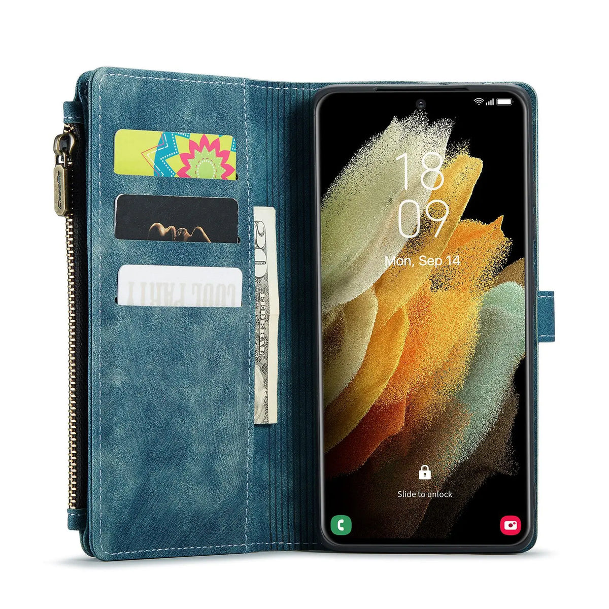 Coque de Téléphone Flip Cuir SAMNOTE Blue-A72