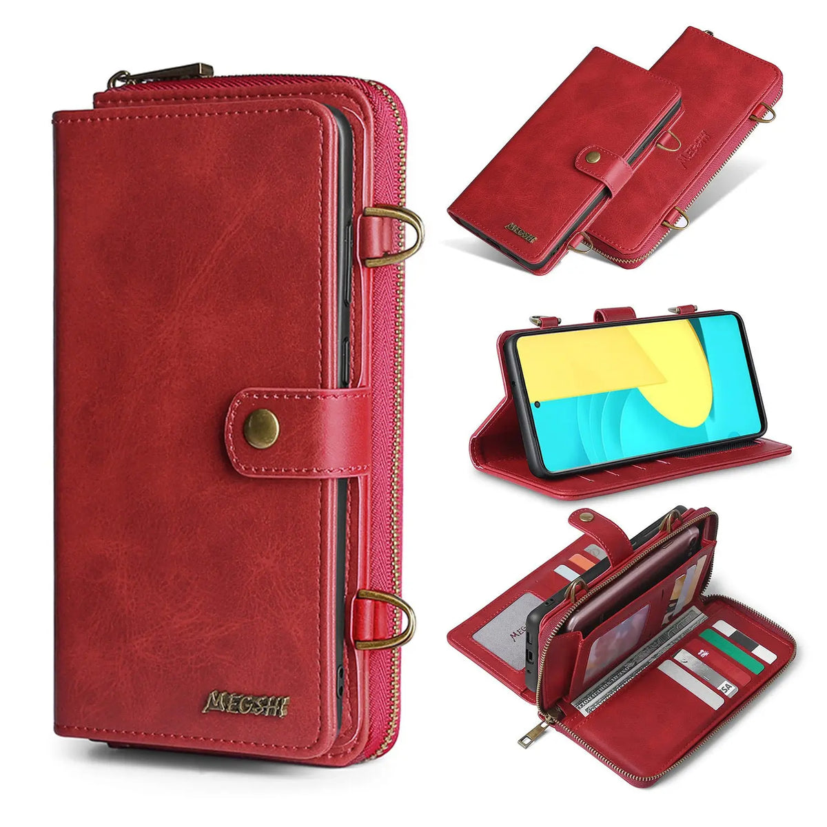 Coque de Téléphone Flip PU MEGSHI Red-Iphone12Mini