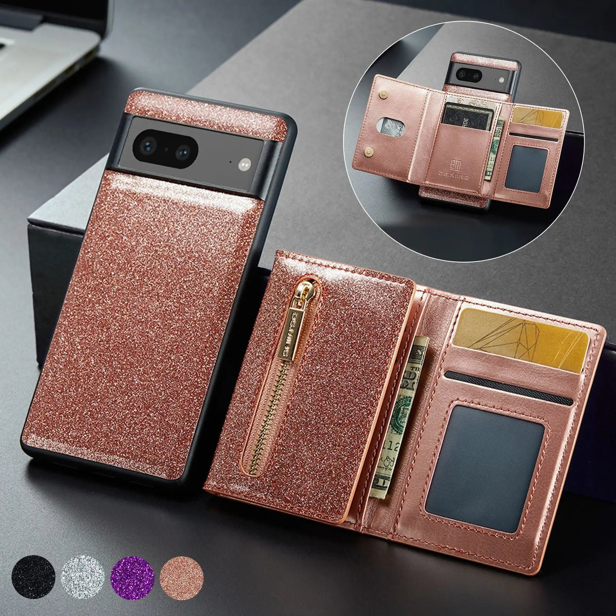 Coque de Téléphone Magnetique Lambskin LUNAR Rose Gold-Wallet