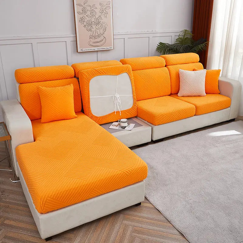 Housse Assise Canapé Extensible ZENOA Bright Orange-enlarge Three people