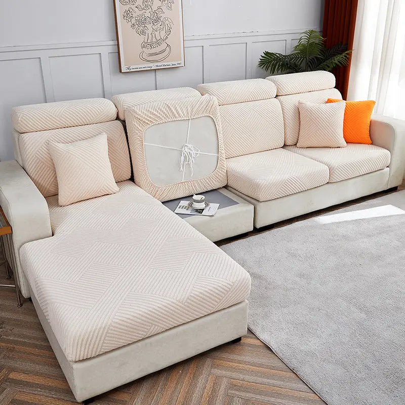 Housse Assise Canapé Extensible ZENOA Beige-enlarge Single person