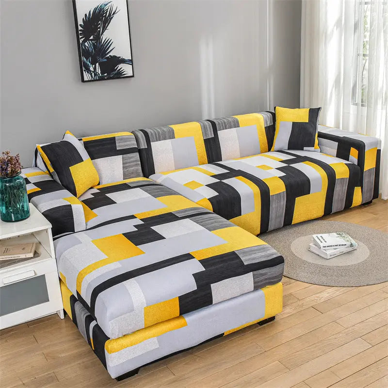 Housse Canapé Multistyle EMMA Black And Gray Grid-Double Seat