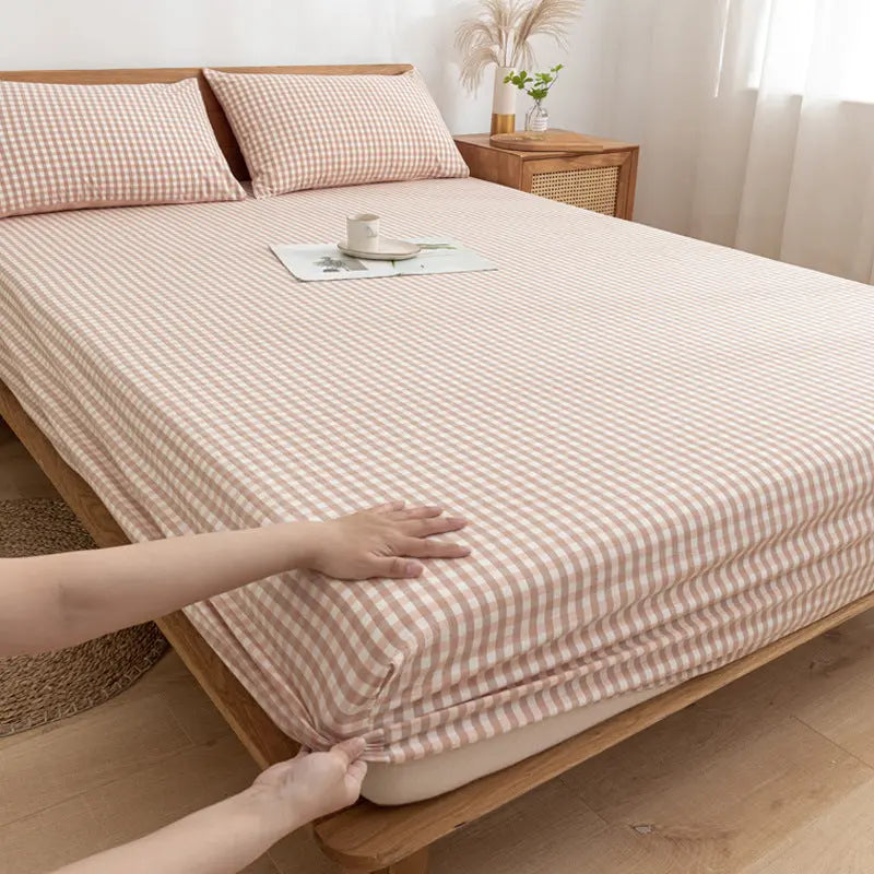 Housse Matelas Coton Antidérapant **DURELIA** Honey powder grid-90x200cm