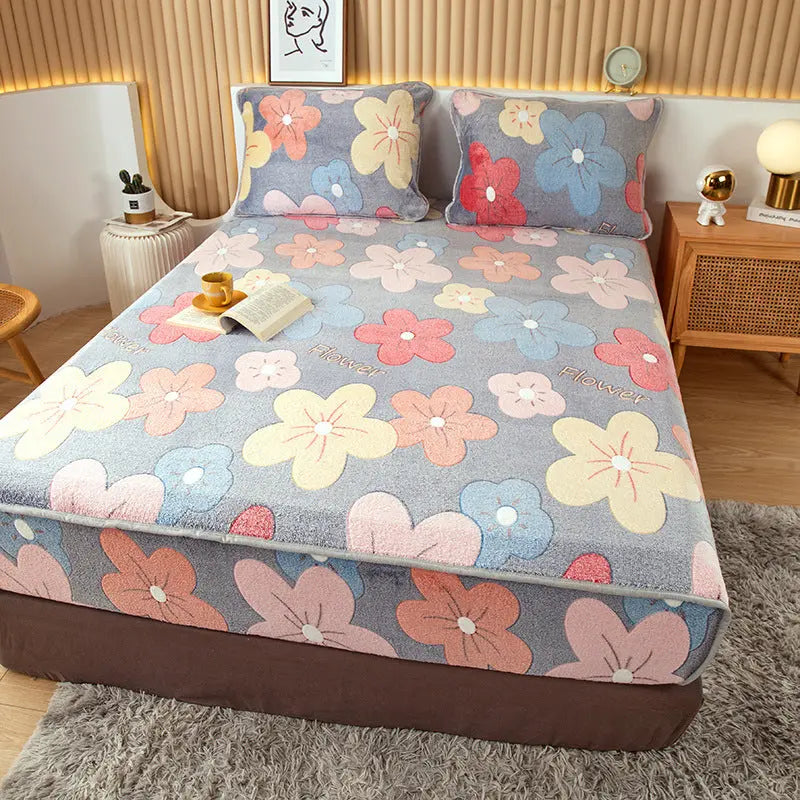 Housse Matelas Velours Anti-glisse BLOSSOM Blooming flowers-120x200cm