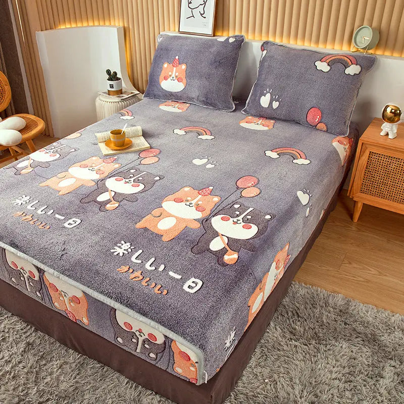 Housse Matelas Velours Anti-glisse BLOSSOM Bear-120x200cm