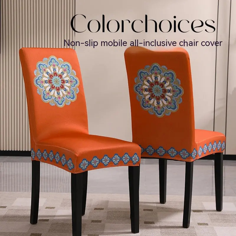 Housse Protection Chaise Brodée ZENITH Delicate Embroidered Orange-4 Pack