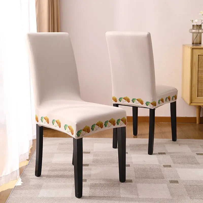 Housse Protection Chaise Brodée ZENITH Beige Gold Leaf Chair Cover-6 Pack
