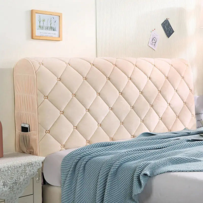 Housse Tête de Lit Velours Élégance VELANO Beige-1.2m