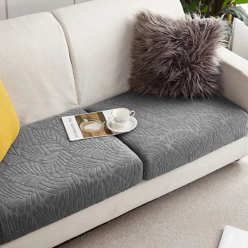 Housse Assise Canapé Extensible BRIVINE Grey large leaves-M