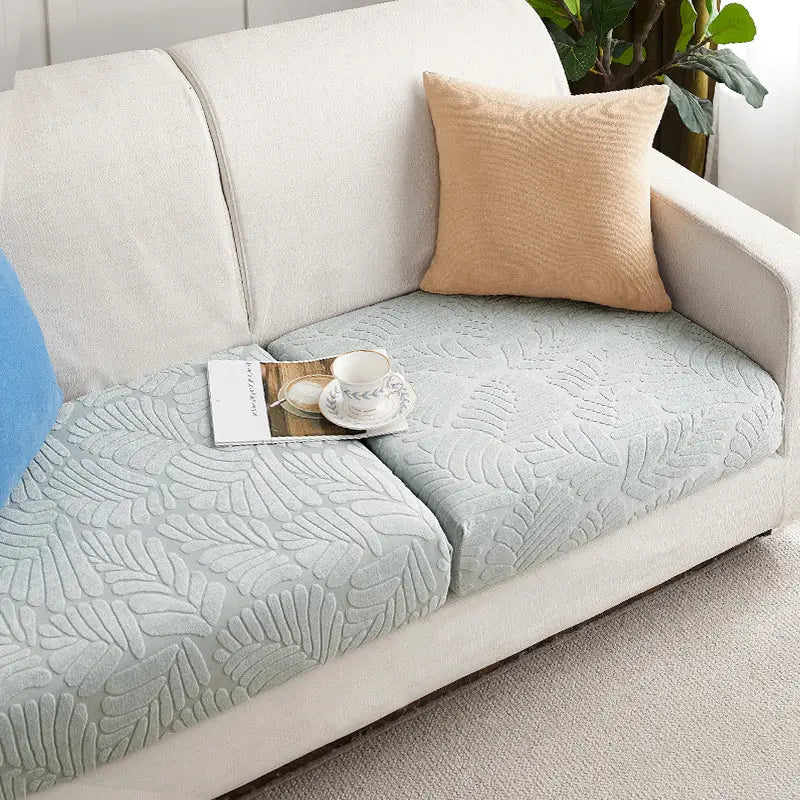 Housse Assise Canapé Extensible BRIVINE Light grey large leaves-S