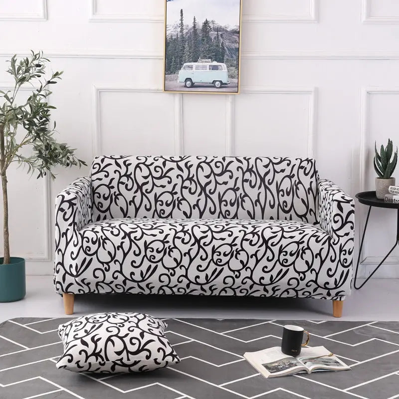 Housse de Canapé Extensible GEOFORM Black And White-145to185 Double Seat