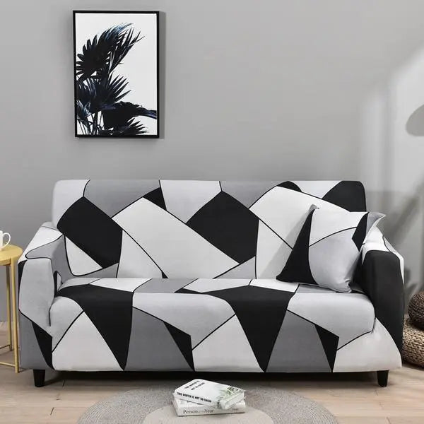 Housse de Canapé Géométrique ZELMA Black and white grey-235x300cm four people