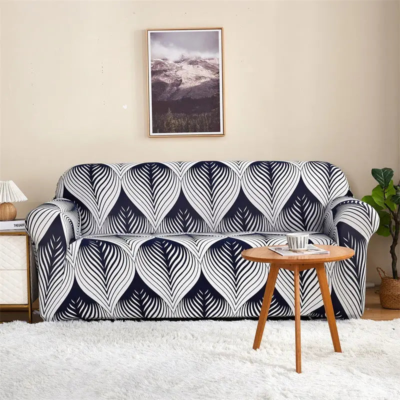 Housse de Canapé Imprimée ELASTIK Plain Leaf-For Four Person Sofa