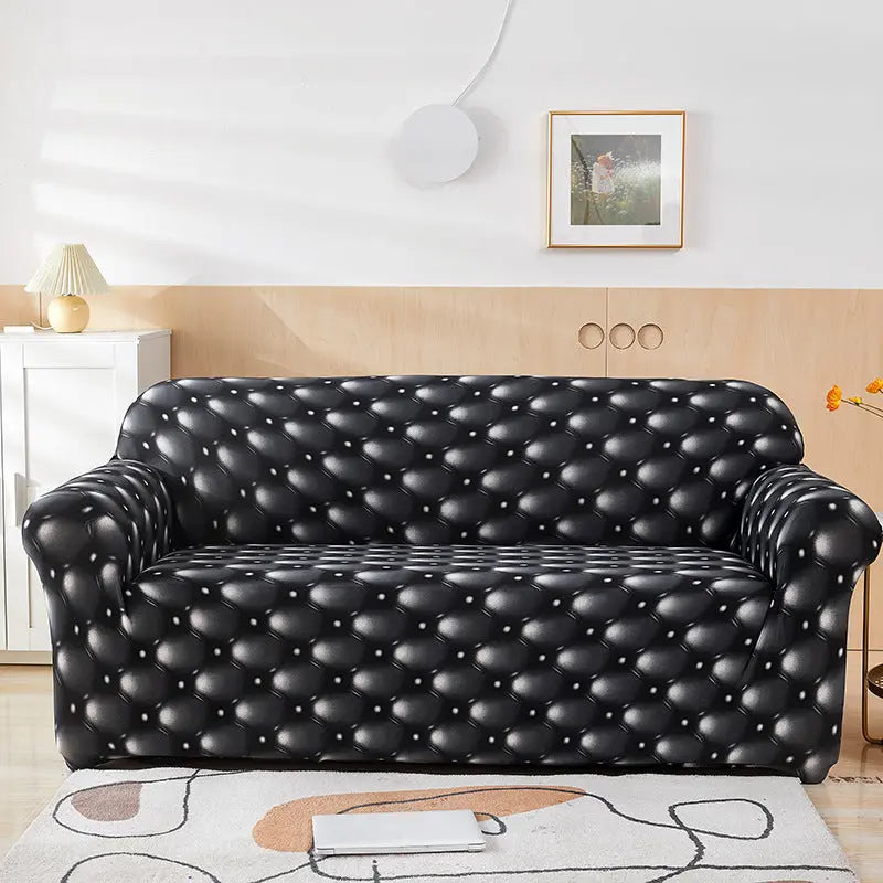 Housse de Canapé Imprimée ELASTIK 3D Black-For Three Person Sofa