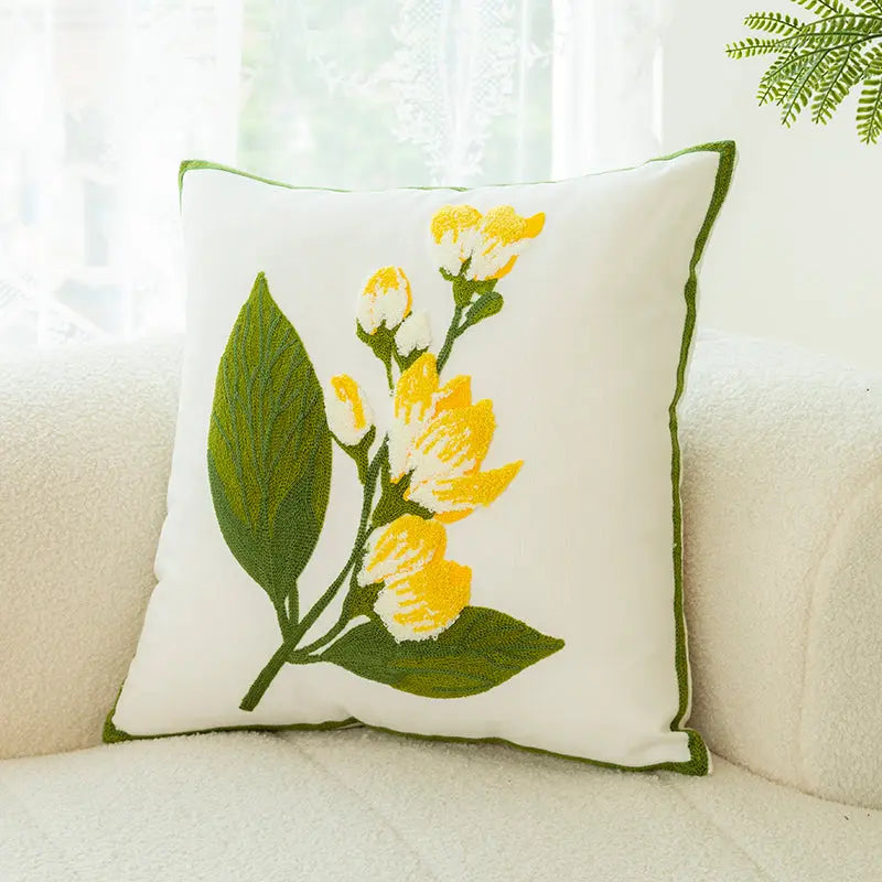 Housse de Coussin Brodée Avella Hibiscus yellow-pillow case