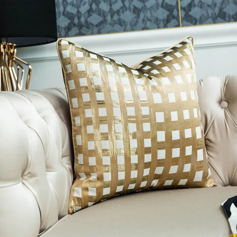 Housse de Coussin Géométrique GOLDWAVE Champagne small plaid-45  45cm
