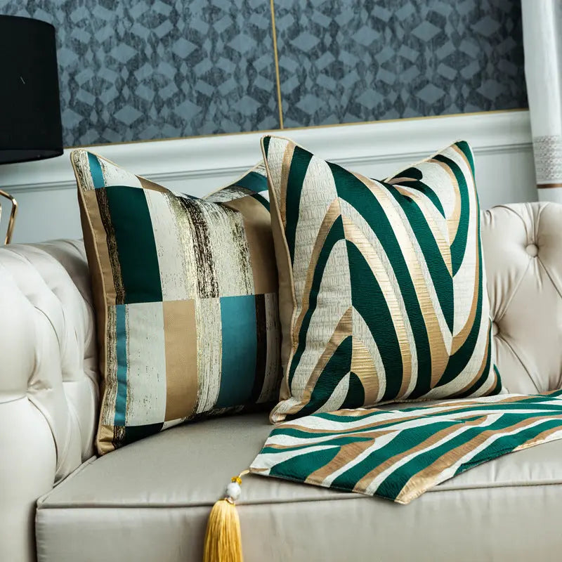 Housse de Coussin Géométrique GOLDWAVE Golden green big ripple-30  50cm